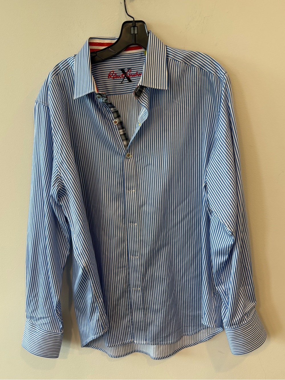 ROBERT GRAHAM Men's Blue Striped Dress Shirt XL